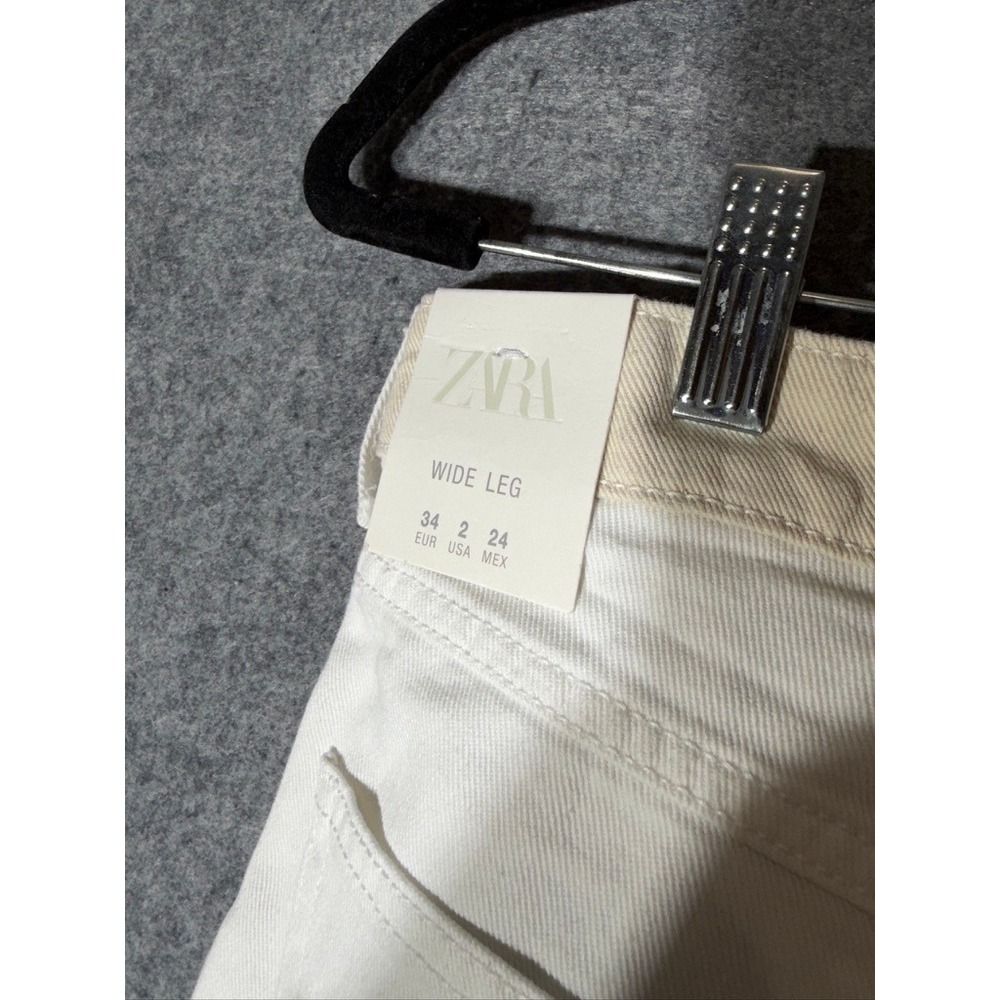 Zara Womens Wide Leg Patchwork Jeans White Ecru High Rise 6164/186/072 Size 2 - Picture 8 of 10